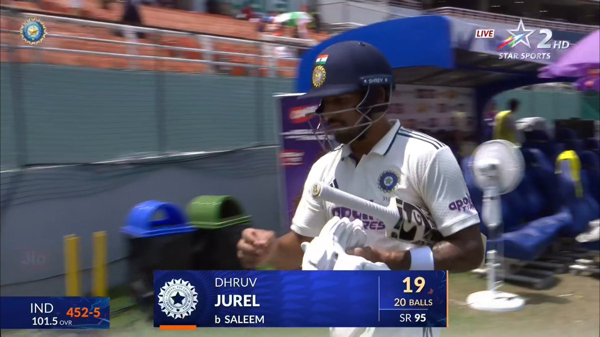 CricketAdd1ct's tweet photo. Mohammad Saleem strikes again for Afghanistan 🔥

He picks up his 4th wicket of the Test, dismissing Dhruv Jurel for 19 from 20 deliveries. ❌

#INDvsAFG https://t.co/MBhR9khy7q