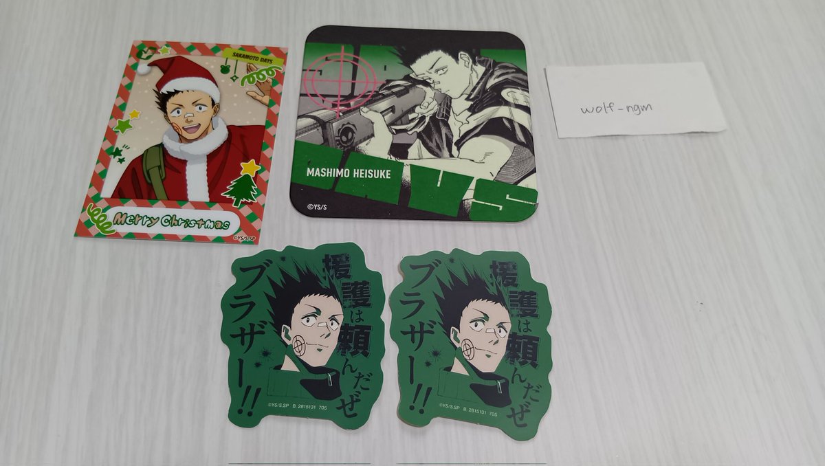 wolf_ngm's tweet photo. サカモトデイズ　真霜平助　ステッカー　アートコースター　ブロマイド

普通郵便、交換のみ

譲　画像
求　南雲>神々廻(どちらも同意種) https://t.co/Z1C6f6HpBe
