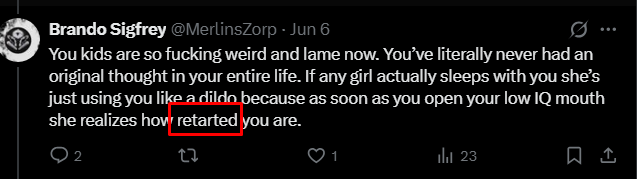 ConniveOfficial's tweet photo. @TannedHotand @MerlinsZorp @NateBornAgain It's pretty ironic that he's calling people retarded when he can't even spell the word correctly... Also my pinned post I am literally saying I'm a retard. Try again. https://t.co/evntxI1eAx