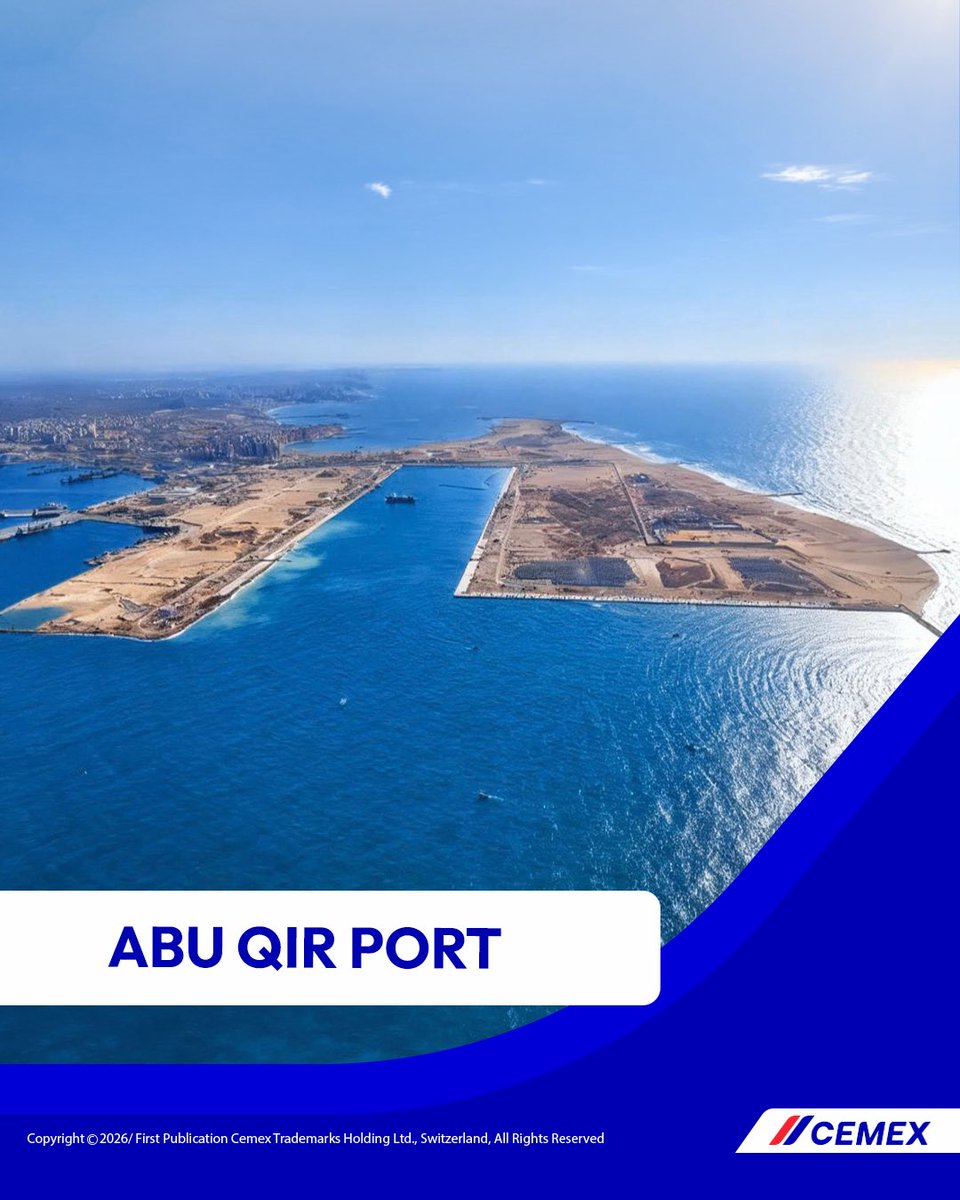 CemexEgypt's tweet photo. Contributing to Egypt’s Future, One Project at a Time.
Cemex proudly contributes to the development of Abu Qir Port through the delivery of Vertua—our sustainable portfolio of products—providing high-performance, lower carbon solutions that support Egypt’s progress. https://t.co/xWQZvMzmiK