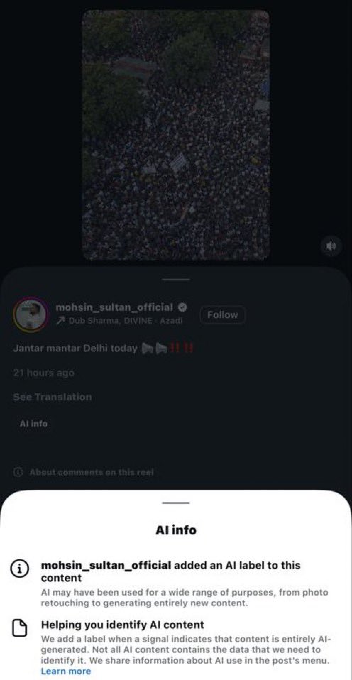 AnkurSingh's tweet photo. So @DainikBhaskar shared AI Video to show huge crowd at CJP Protest.

The account which posted it had added AI Tag and posts such AI Videos.

Not even 1% of this crowd was present at Jantar Mantar. 

Shame on Bhaskar! https://t.co/yMnl3d7jZz
