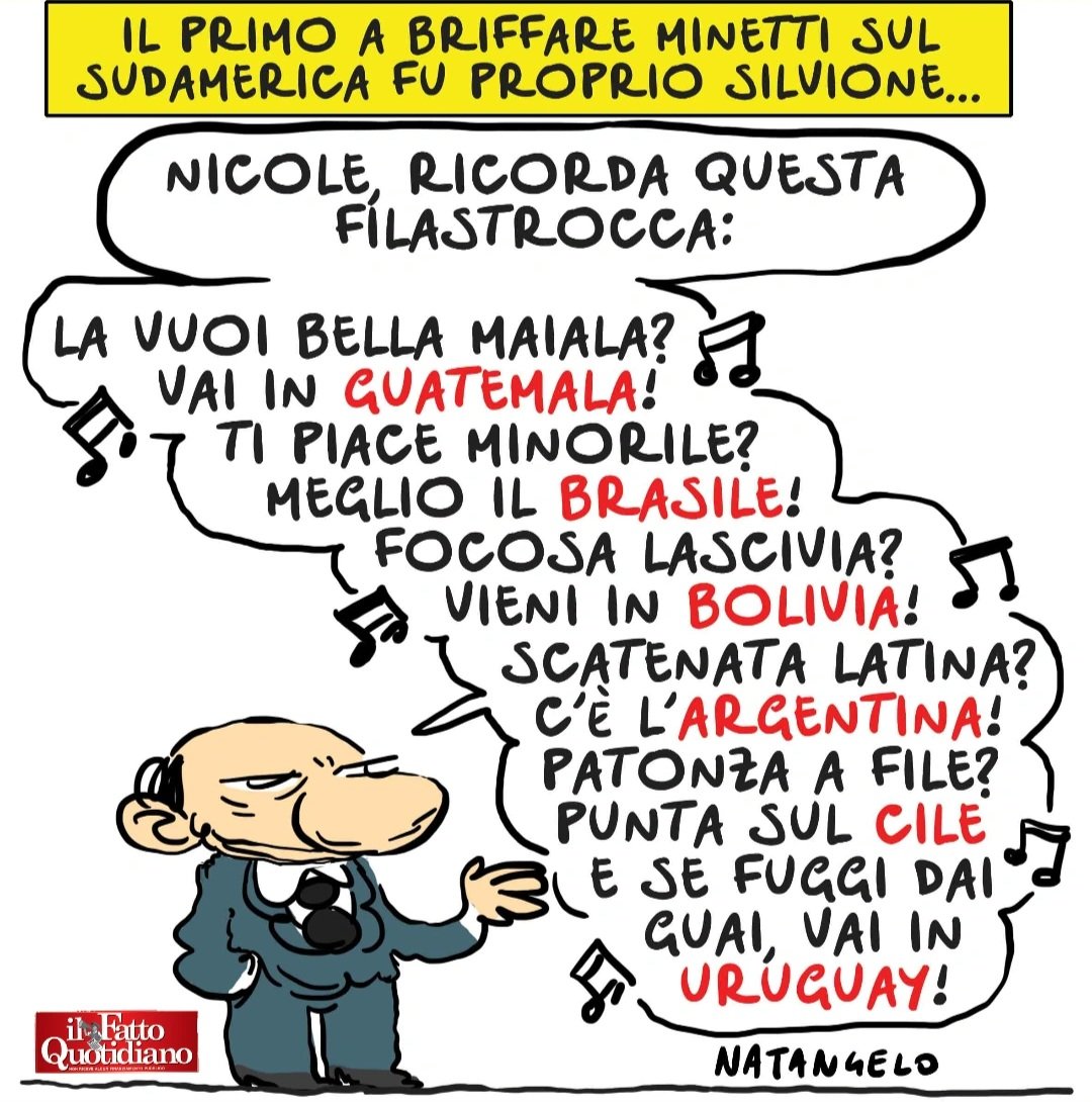 NatangeloM's tweet photo. Vi briffo sul sudamerica - la mia vignetta per Il Fatto Quotidiano oggi in edicola!

#minetti #uruguay #satira #vignetta #natangelo https://t.co/AS3YRUkTeY