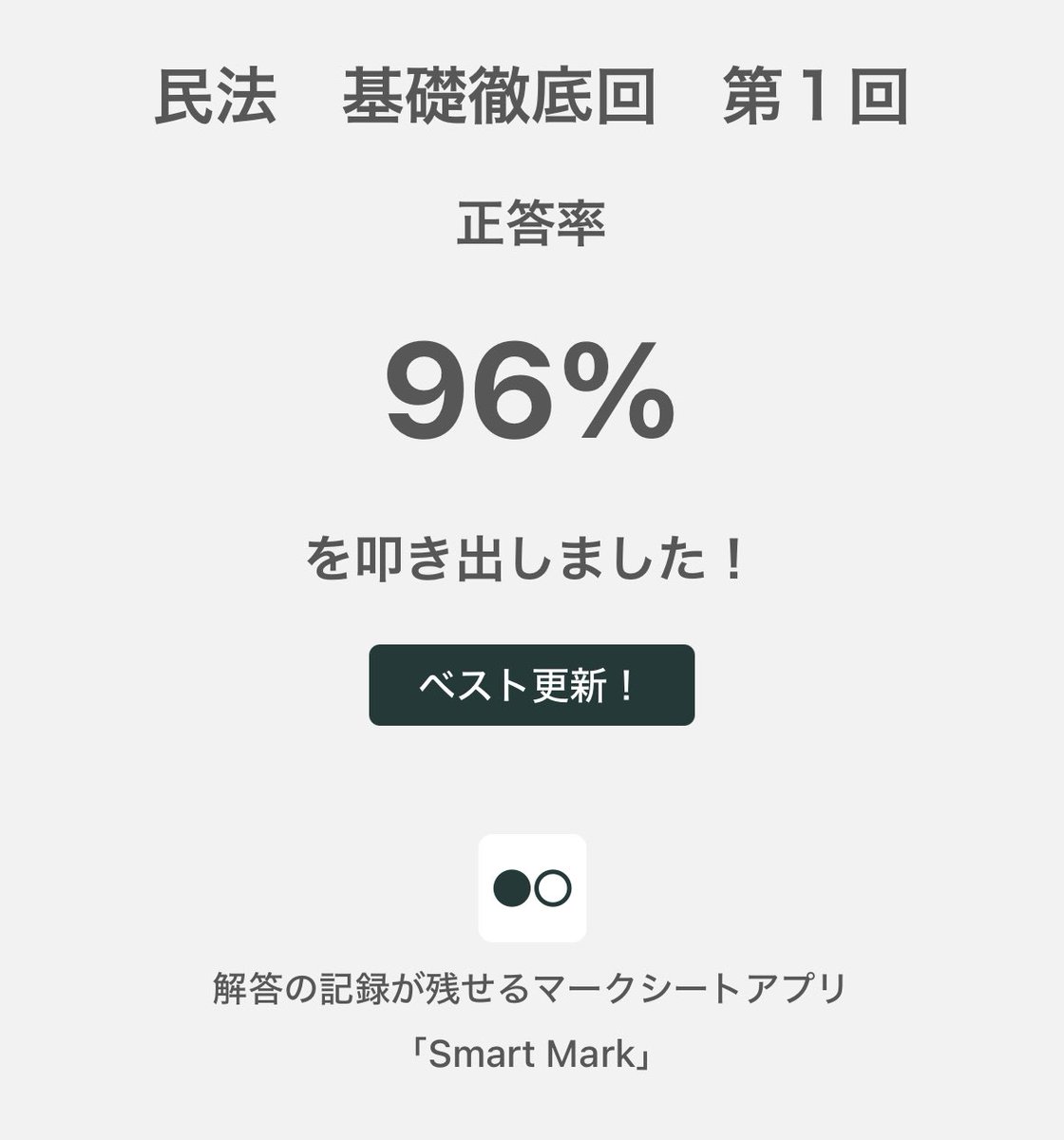 kumaraju2000's tweet photo. 民法　基礎徹底回　第１回で正答率96%を記録しました!
#smartmark
https://t.co/j3nw0gThXj

模試で心を痛めたので基礎やって自信を取り戻そうと試みるなり https://t.co/MprwVR0OoD