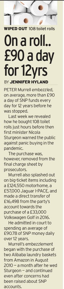 AgentP22's tweet photo. The SNP establishment wants everyone to move on. 

Donors who helped fund Murrell's £90-a-day lifestyle might have other ideas. https://t.co/9qORPZETyb