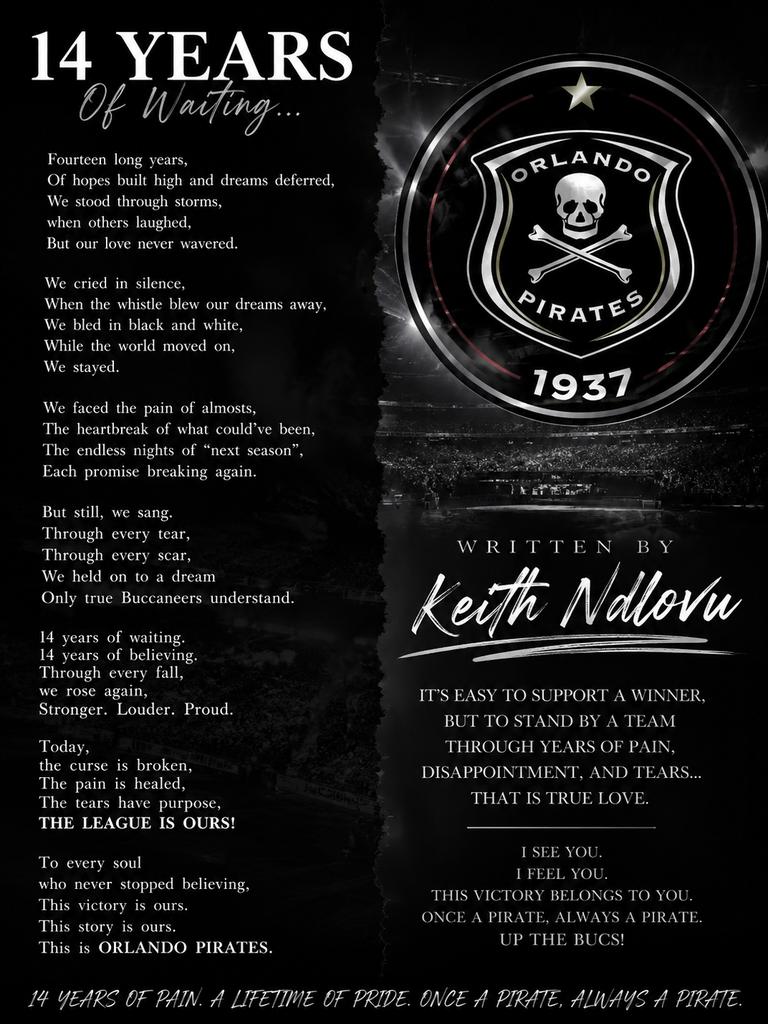 Kyth18035010's tweet photo. @Ron_YNWA @orlandopirates victory poem please Retweet https://t.co/yKxUCZRiJm
