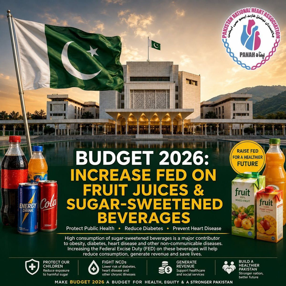 HeartfileTweets's tweet photo. Excessive consumption of sugary drinks is linked to rising rates of obesity, diabetes, heart disease, and other non-communicable diseases (NCDs), placing a growing burden on families and the healthcare system. Increasing FED on these products can help reduce consumption, encourage healthier choices, generate revenue for public health programs, and protect future generations.