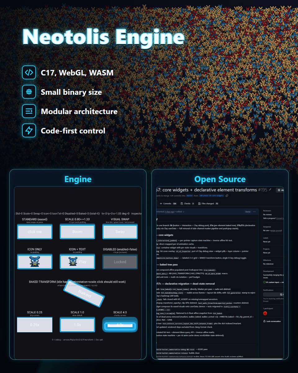 d954mas's tweet photo. Technical game developer with 10 years in web and mobile games.
Building Neotolis:
• games
• Neotolis Engine
• Neotolis Diary
Indie game dev, engine experiments, game promotion.
#gamedev #indiedev #solodev #gameengine #gamemarketing https://t.co/s4zuzsp3hg