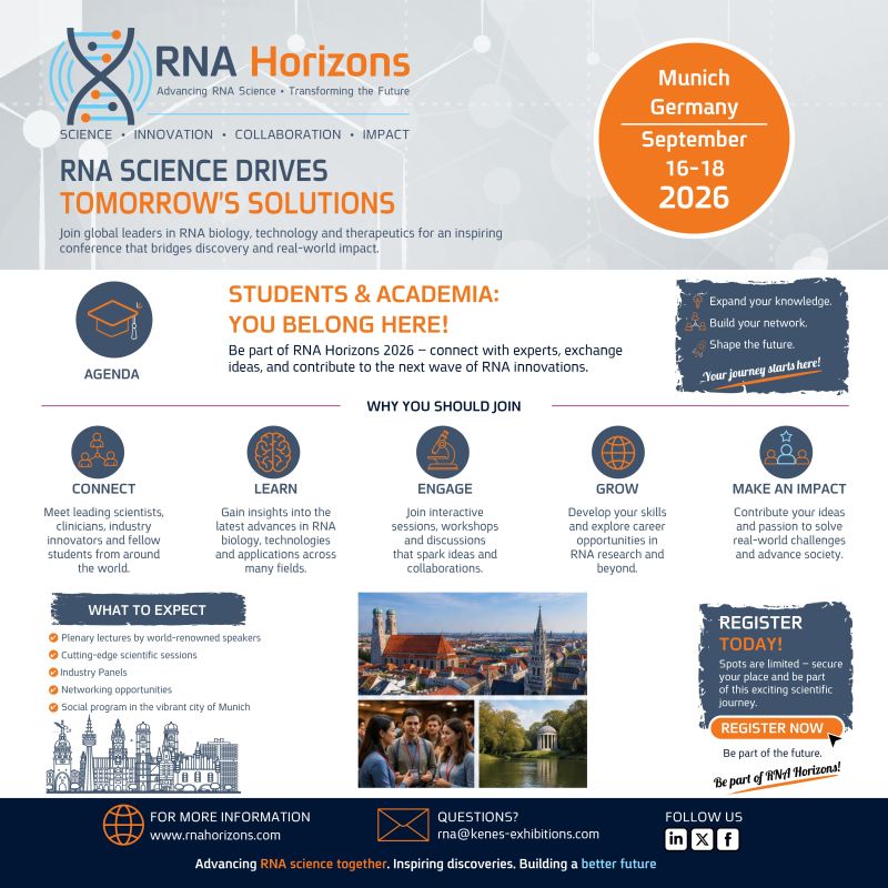 RNA_Horizons's tweet photo. 𝗪𝗶𝗹𝗹 𝘆𝗼𝘂 𝗯𝗲 𝗶𝗻 𝘁𝗵𝗲 𝗿𝗼𝗼𝗺 𝘄𝗵𝗲𝗿𝗲 𝘁𝗵𝗲 𝗳𝘂𝘁𝘂𝗿𝗲 𝗼𝗳 𝗥𝗡𝗔 𝗶𝗻𝗻𝗼𝘃𝗮𝘁𝗶𝗼𝗻 𝘁𝗮𝗸𝗲𝘀 𝘀𝗵𝗮𝗽𝗲?

Join global leaders in RNA biology, therapeutics, and biotechnology at RNA Horizons 2026.

Register now: https://t.co/2iQDedIYJJ https://t.co/l6z8zai1oN