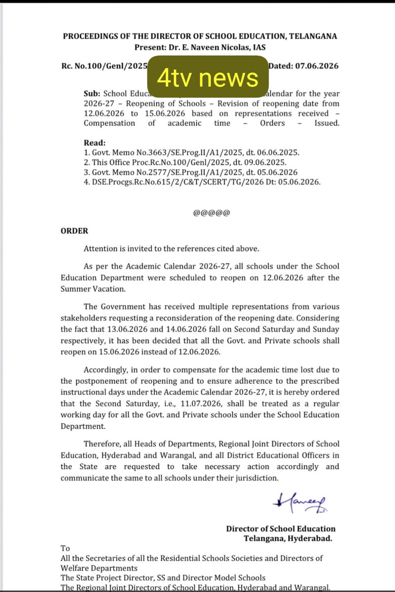 yasarullah's tweet photo. Telangana Schools to Reopen on June 15 https://t.co/Y9r8S7lX23