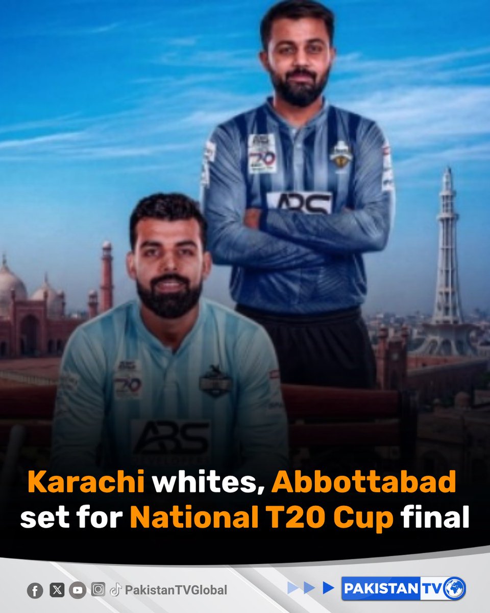 PakTVGlobal's tweet photo. Karachi Whites and Abbottabad will face off in the National T20 Cup 2025-26 final at Gaddafi Stadium today, with the match scheduled to begin at 8pm and free entry available for fans in designated enclosures.
#NationalT20Cup #KarachiWhites #Abbottabad #GaddafiStadium #T20Final #PakistanCricket #PakistanTV