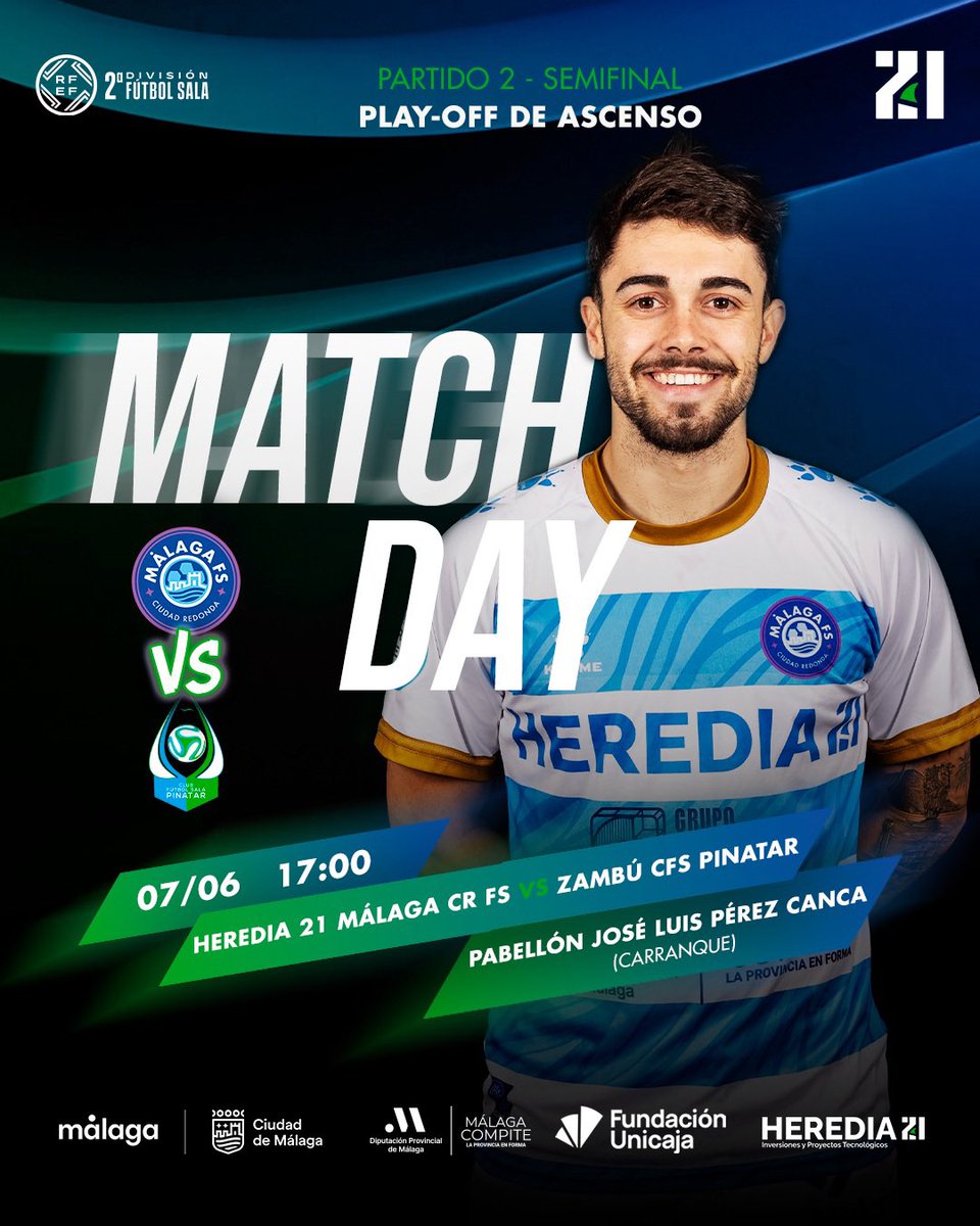 MalagaFS's tweet photo. 𝗠𝗔𝗧𝗖𝗛𝗗𝗔𝗬 💙🤍

⚽️ Partido 2
🏆 Semifinal del play-off de ascenso
🆚 @CFS_Pinatar 
⌚️ 17:00 horas
📍 Pabellón José Luis Pérez Canca #Carranque 
📺 Canal de YouTube @FutSalRFEF 
👉🏻 https://t.co/kK2fpMyWuf

#SegundaDivisiónFS #EresParteDelEquipo https://t.co/3errHFeCTN