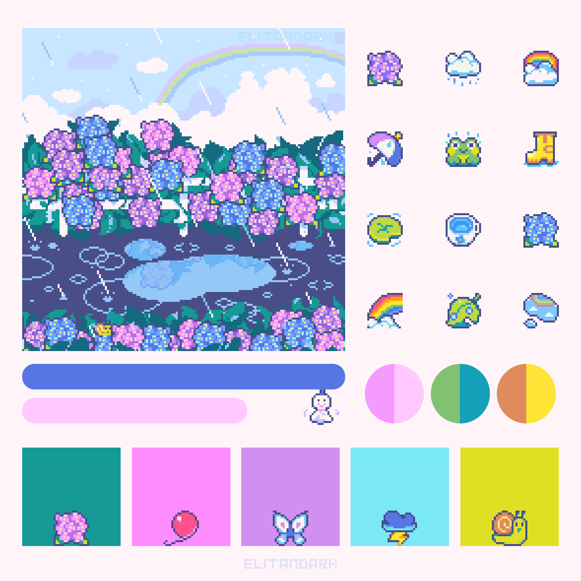 EliTanDark's tweet photo. It's Rainy Season in Japan ☔(梅雨)
Time for hydrangeas and rainy days 🌧️💙
#PixelArt #ドット絵 https://t.co/HymSCl1dLA