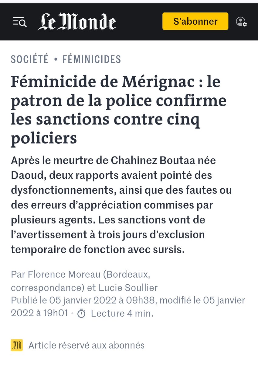 NassiraELM's tweet photo. Vous êtes un menteur.

Après le féminicide de Chahinez Daoud en 2021, les cinq policiers qui ne l'ont pas protégée, n'ont pas été lourdement sanctionnés comme vous osez l'affirmer. Ils ont écopé d'un avertissement et d'une exclusion de 3 jours avec sursis.
https://t.co/88aCFA7EEK https://t.co/7RY29zIR6U