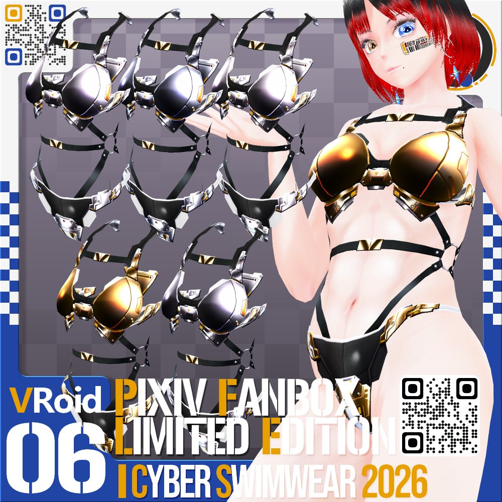 7799Fox's tweet photo. そのうち公開予定の今年のサイバー水着です。メタルカラーは FANBOX 限定！よろしくお願いします！ #VRoid

pixivFANBOXで[支援者様限定] サイバースイムウェア 2026 FANBOX 限定カラーを公開しました！ https://t.co/mo6e9wJiMY https://t.co/DNwYNiLgo1