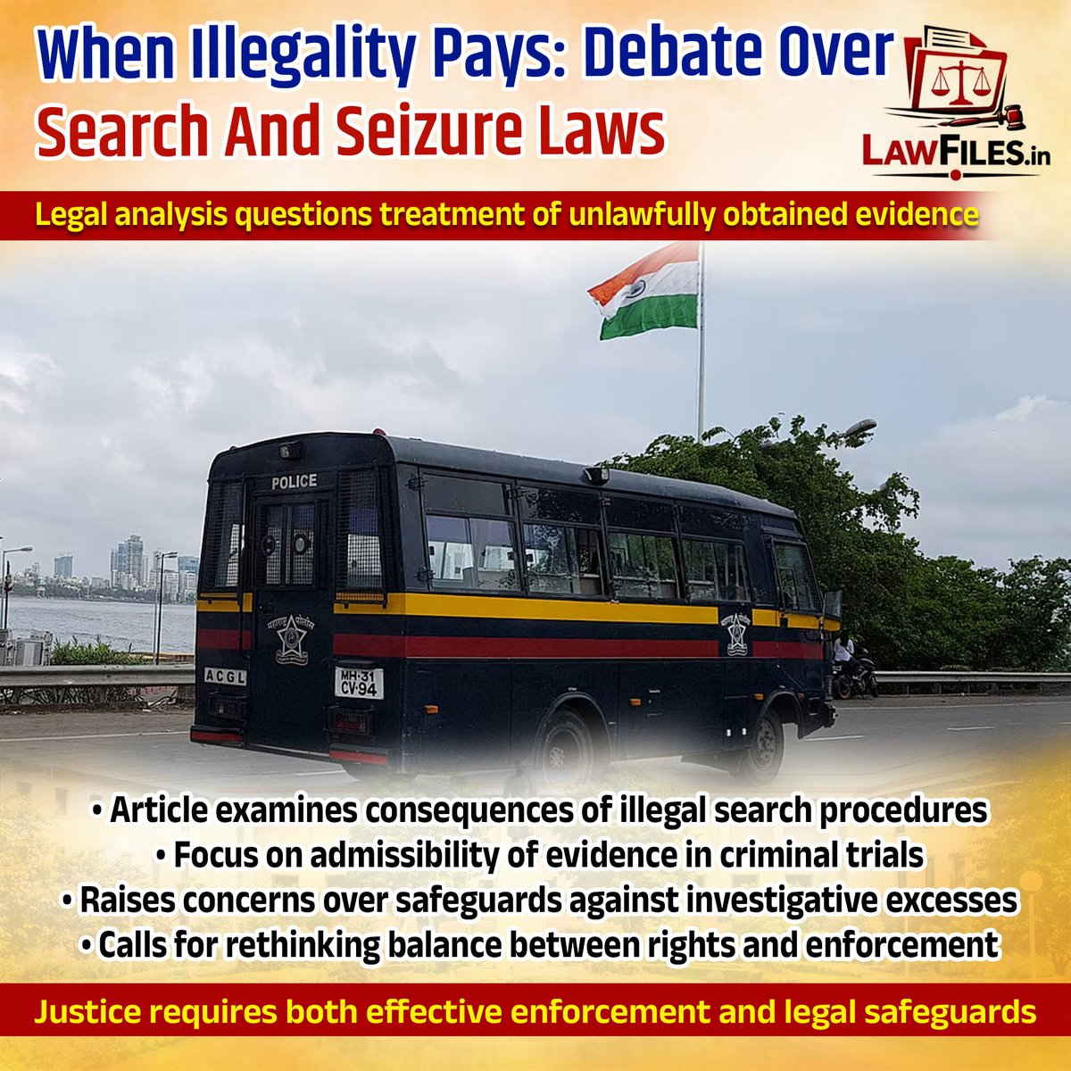 LawFilesLive's tweet photo. A recent legal analysis has reignited debate on the treatment of evidence obtained through allegedly unlawful searches and seizures. The discussion focuses on whether courts should permit the use of evidence collected in violation of procedural safeguards or constitutional protections, particularly when such evidence may be crucial to criminal investigations.

The article argues that the current legal framework may, in some situations, fail to adequately deter investigative misconduct if unlawfully obtained evidence continues to be relied upon in judicial proceedings. It examines the tension between protecting individual rights and ensuring effective law enforcement, a challenge faced by legal systems across the world.

The issue has significant implications for criminal justice, privacy rights, due process, and constitutional governance. Proponents of stricter safeguards contend that excluding improperly obtained evidence can discourage abuse of power, while others argue that doing so could hamper the pursuit of justice in serious cases.

As technology expands the scope of surveillance, digital investigations, and data collection, questions surrounding search, seizure, privacy, and evidentiary standards are becoming increasingly important. The debate continues to shape discussions on the future of criminal procedure and the protection of fundamental rights.

#SearchAndSeizure #CriminalJustice #RuleOfLaw #ConstitutionalRights #LegalReform #DueProcess #Judiciary