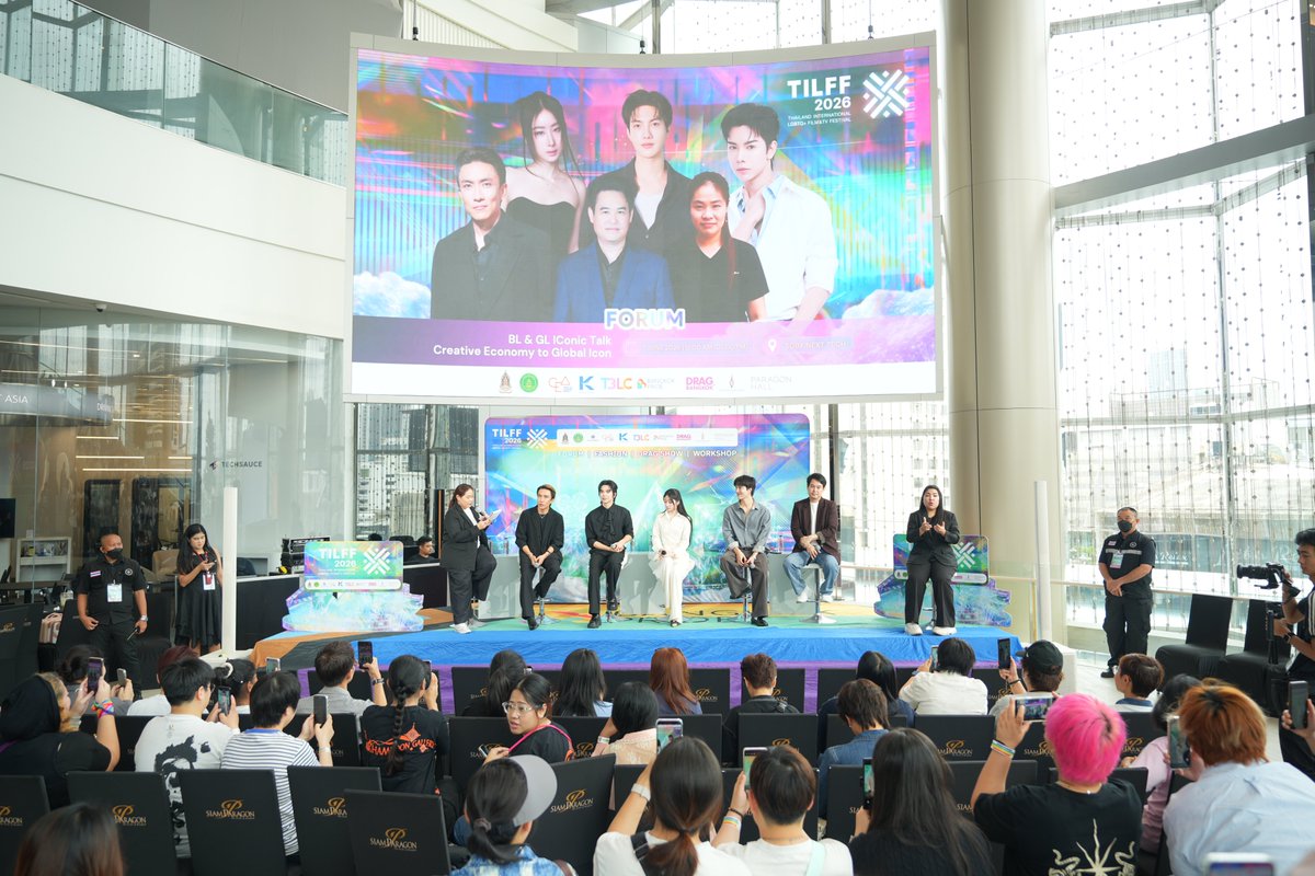 bangkokpride_'s tweet photo. 🎬 สรุปภาพบรรยากาศ งานเสวนากับหัวข้อ “BL & GL IConic Talk: Creative Economy to Global Icon”
ในงาน TILFF Forum 2026 ดึงคนเบื้องหน้า-เบื้องหลัง ร่วมเจาะลึกกลยุทธ์ผลักดันซีรีส์วาย ขับเคลื่อนเศรษฐกิจสร้างสรรค์สู่ไอคอนระดับโลก

กรุงเทพฯ, 7 มิถุนายน 2569 — เสวนาครั้งสำคัญในวันที่สองของงาน TILFF Forum 2026 (Thailand International LGBTQ+ Film & TV Festival) ณ SCBX NEXT TECH ชั้น 4 สยามพารากอน ในหัวข้อ “BL & GL IConic Talk: Creative Economy to Global Icon” เพื่อร่วมกันวิเคราะห์และขับเคลื่อนอุตสาหกรรมซีรีส์ BL และ GL ของไทย จากคอนเทนต์เฉพาะกลุ่มสู่การเป็นซอฟต์พาวเวอร์ที่ทรงพลังในเศรษฐกิจสร้างสรรค์ระดับโลก

ภายในงานเสวนาได้รับเกียรติจากตัวแทนสมาคม คนเบื้องหลังระดับแนวหน้า และนักแสดงมาร่วมแชร์มุมมองเชิงลึก นำโดย คุณโยโกะ อาภัสรา เลิศประเสริฐ นักแสดงและศิลปิน, คุณธนายุทธ ฐากูรอรรถยา กรรมการสมาคมนักแสดงประเทศไทย, คุณนพณัช ชัยวิมล รองกรรมการผู้อำนวยการฝ่าย Content Production บริษัท จีเอ็มเอ็มทีวี จำกัด (GMMTV), คุณวสันต์ หอมแสงประดิษฐ์ อุปนายก สมาคมส่งเสริมคอนเทนต์ วาย ไทย และ ผู้บริหาร บริษัท ฮอลลีวู้ด(ไทยแลนด์) จำกัด และ คุณเบ้บ ธนทัต พรรณวิริยะกุล นักแสดง และผู้บริหารค่าย BoutBabe Entertainment โดยมี คุณณภัทร ปัญญากาญจน์ เป็นผู้ดำเนินรายการ

งานเสวนา “BL & GL IConic Talk: Creative Economy to Global Icon” ในครั้งนี้ สะท้อนให้เห็นถึงศักยภาพอันมหาศาลของคอนเทนต์ BL & GL ไทย ในการเติบโตบนเวทีเศรษฐกิจโลก พร้อมทั้งผลักดันและเปิดรับความหลากหลายทางสังคมผ่านอุตสาหกรรมบันเทิง เพื่อมุ่งสู่เป้าหมายที่ยิ่งใหญ่อย่าง Road to Bangkok WorldPride 2030

สำหรับผู้ที่สนใจเข้าร่วมงาน TILFF Forum 2026 ในเซสชันอื่น ๆ ยังสามารถเข้าร่วมงานได้ฟรี ไม่มีค่าใช้จ่าย ณ SCBX NEXT TECH, Siam Paragon โดยสามารถติดตามรายละเอียดโปรแกรมและลงทะเบียนล่วงหน้าได้ที่ https://t.co/jw7ms6XZm6

จัดโดย บริษัท กันตนา กรุ๊ป จำกัด (มหาชน) ภายใต้การสนับสนุนจาก กรมส่งเสริมวัฒนธรรม กระทรวงวัฒนธรรม ร่วมกับ Bangkok Pride, Drag bangkok 

🎬 Wrapping up the momentous panel discussion on “BL & GL IConic Talk: Creative Economy to Global Icon” at TILFF Forum 2026! Bringing together industry leaders, creators, and artists to analyze the strategic drive of BL & GL series toward becoming global creative economy icons.

BANGKOK, June 7, 2026 — The landmark panel discussion continued on the second day of TILFF Forum 2026 (Thailand International LGBTQ+ Film & TV Festival) at SCBX NEXT TECH, 4th Floor, Siam Paragon, under the topic “BL & GL IConic Talk: Creative Economy to Global Icon.” The session aimed to explore powerful strategies to propel Thailand's BL and GL content from a niche market into a global soft power powerhouse in the creative economy.

The panel was honored by the presence of association representatives, prominent figures behind the scenes, and renowned artists who shared their deep insights. The distinguished lineup included Yoko Apasra, Actress and Artist; Thanayut Thakoonauttaya, Board Member of the Thai Acting Association; Noppharnach Chaiwimhon, Senior Vice President of Content Production at GMMTV Co., Ltd. (GMMTV); Watson Homsangpradit, Vice President of the Thai Y Content Promotion Association and Executive at Hollywood (Thailand) Co., Ltd.; and Babe Tanatat, Actor and Executive of BoutBabe Entertainment. The session was expertly moderated by Naphatr Panyakarn.

This “BL & GL IConic Talk: Creative Economy to Global Icon” discussion vividly reflects the immense potential of Thai BL & GL content in growing on the global economic stage. It also champions and embraces social diversity through the entertainment industry, steering toward the grand milestone of the Road to Bangkok WorldPride 2030.

For those interested in joining other upcoming sessions at TILFF Forum 2026, admission is free of charge. The festival runs at SCBX NEXT TECH, Siam Paragon. You can view the full program details and register in advance at https://t.co/jw7ms6XZm6

Organized by Kantana Group Public Company Limited. Supported by the Department of Cultural Promotion, Ministry of Culture, in collaboration with Bangkok Pride and Drag Bangkok.

#TILFF #TILFF2026 #BLGLIConicTalk #YokoApasra #ThanayutThakoonauttaya #NoppharnachChaiwimhon #GMMTV #WatsonHomsangpradit #BabeTanatat #BoutBabeEntertainment #LGBTQFILMFESTIVAL #BangkokPride #DragBangkok #RoadtoBangkokWorldPride2030
