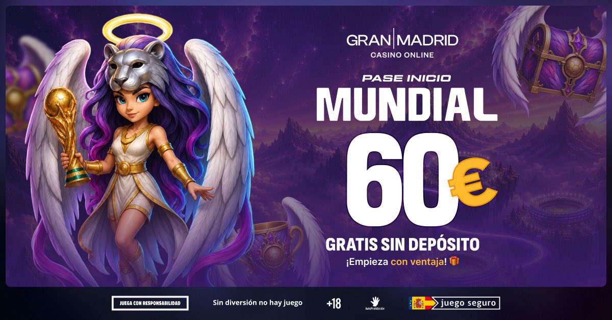 tierranba's tweet photo. ¡Regalo de bienvenida en Casino Gran Madrid! 🎁🎰

Llévate 60€ GRATIS sin necesidad de hacer ningún depósito. ¡Solo por registrarte! 💸🔥

Aprovecha la oportunidad y empieza a jugar sin arriesgar nada:

🔗 https://t.co/BJnUuE1yDD

#BonoSinDeposito #BonoBienvenida #Mundial2026 https://t.co/jxL2dhqOg1