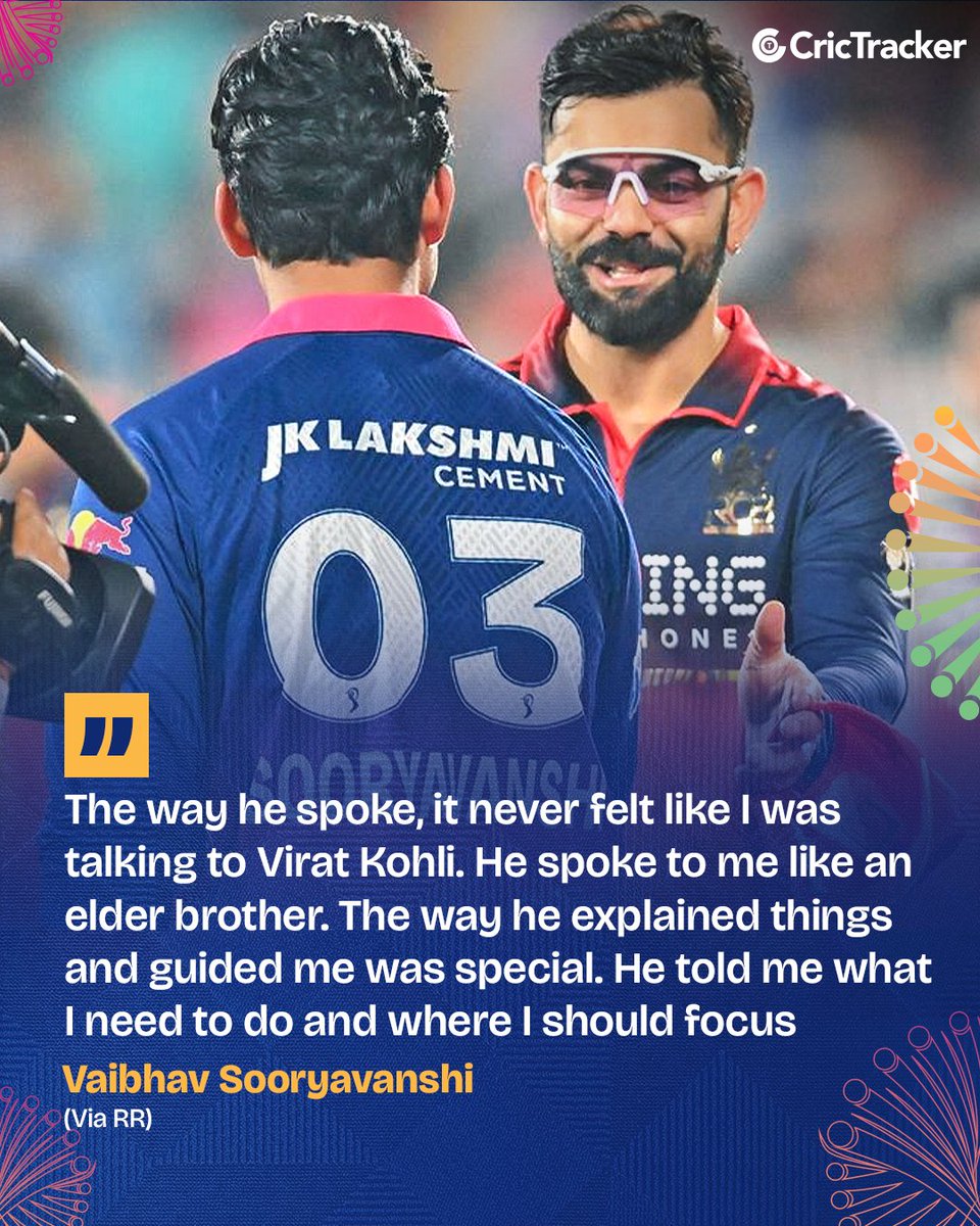 Cricketracker's tweet photo. Vaibhav Sooryavanshi opens up on his post-IPL 2026 final chat with Virat Kohli.

#ViratKohli #RR #RCB https://t.co/PDCve4B2Lg