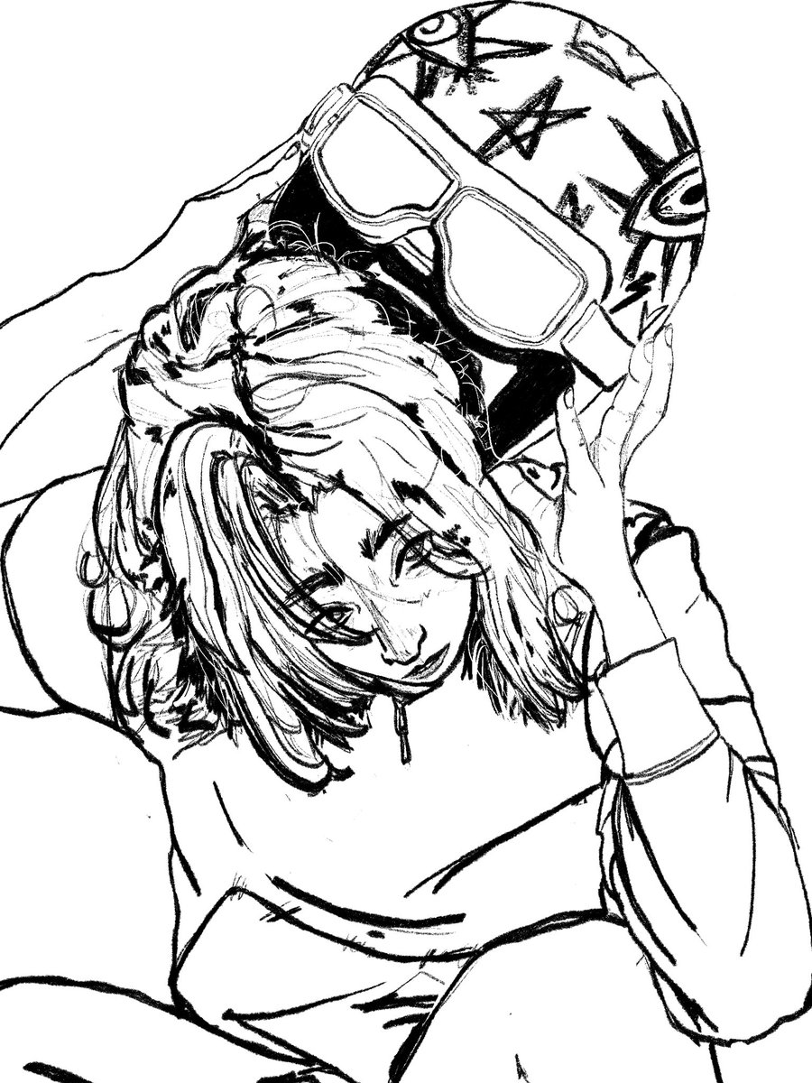polarisbread's tweet photo. b&amp;w biker jinx sketch for my newest lightcannon au ive been rotating in my head https://t.co/nTkE5nZqyD