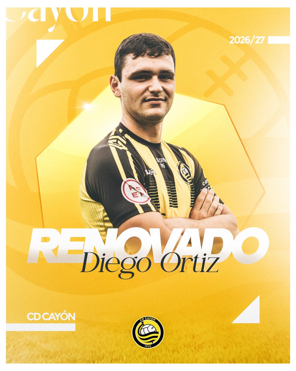 CDCayon's tweet photo. 📝 | RENOVACIÓN

Diego Ortiz continuará un año más defendiendo la camiseta y aportando clase en la delantera. ¡A por ellos, Diego! 🖤💛

#AúpaCayón https://t.co/ks9HYbde4E