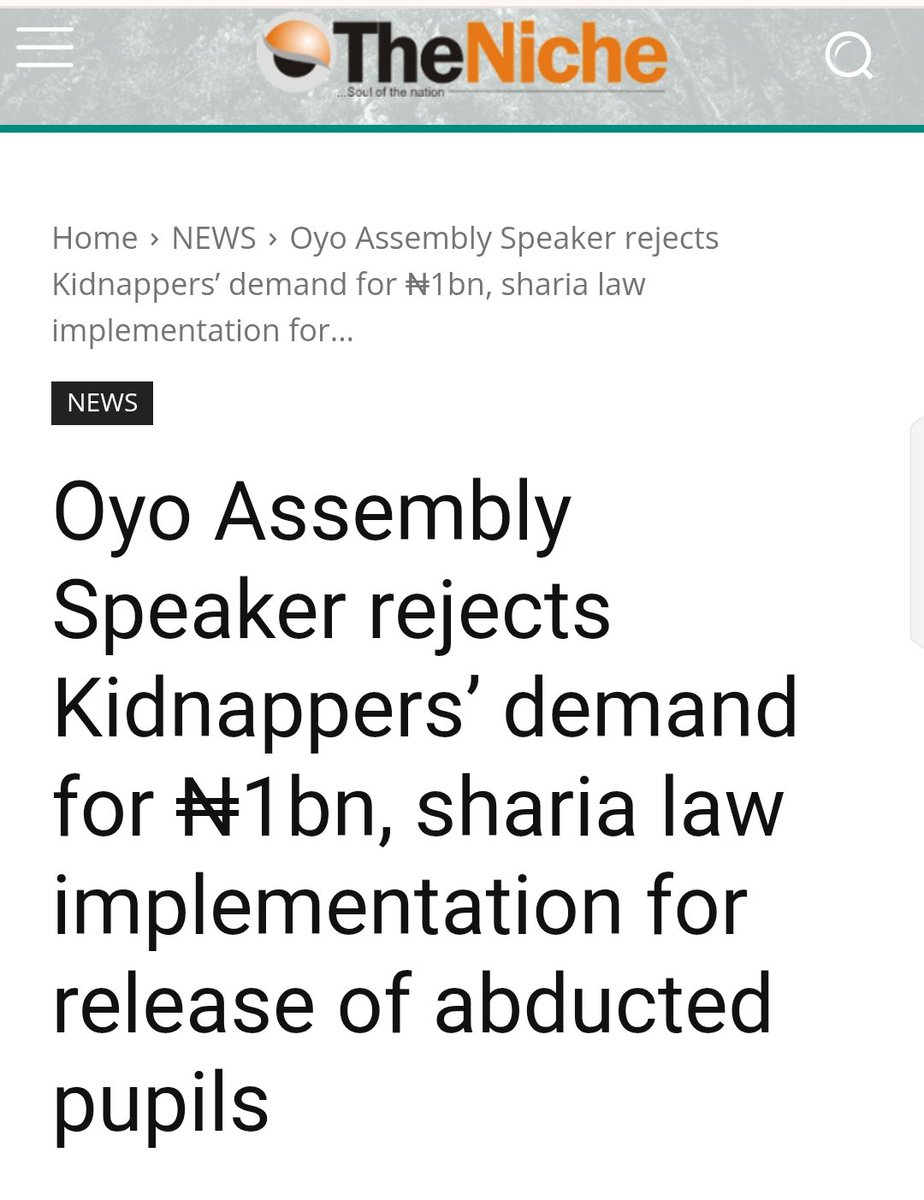 muslimnews_NG's tweet photo. As of today, there is no verifiable info regarding the bandits' demands beyond what Oyo Speaker publicly stated, and he did not mention #Sharia. Those who reported a Sharia demand have a duty to tell Nigerians where they got that information. Otherwise, it amounts to fake news. https://t.co/nbFff0Meys