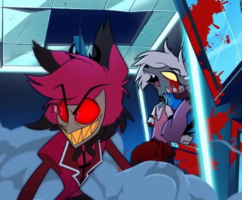 Weeblez_Wobblez's tweet photo. Remember when Alastor got thrown against a building by Vox so hard that he destroyed the walls and caused a sinner to get brutally mangled? https://t.co/VaQvQaFjuL