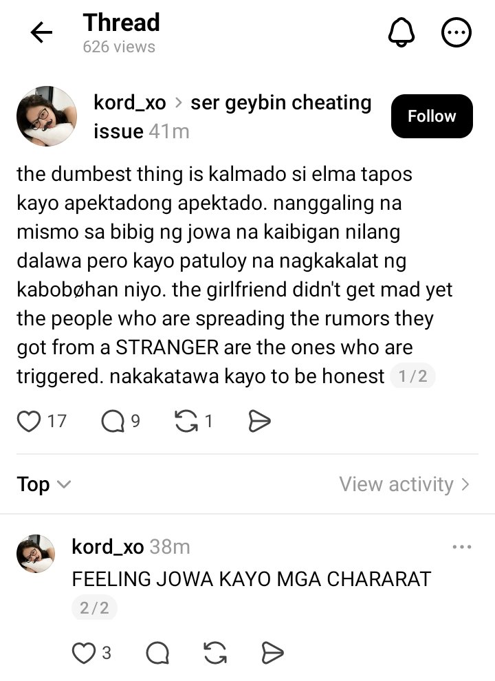 z_celyn's tweet photo. Tangang mga fans ni geybin sa thread: 

Porket tahimik lang si Elma ngayon and nasa vlog nila ngumingiti, mind you. Mas kawawa at mabigat ang dala-dala niyan kesa sa idol niyong sinasalo niya lang (for now).

MAPAPAGOD KA DIN ELMA, TAKE TIME muna after that LEAVE! https://t.co/8O5nOXDOQS