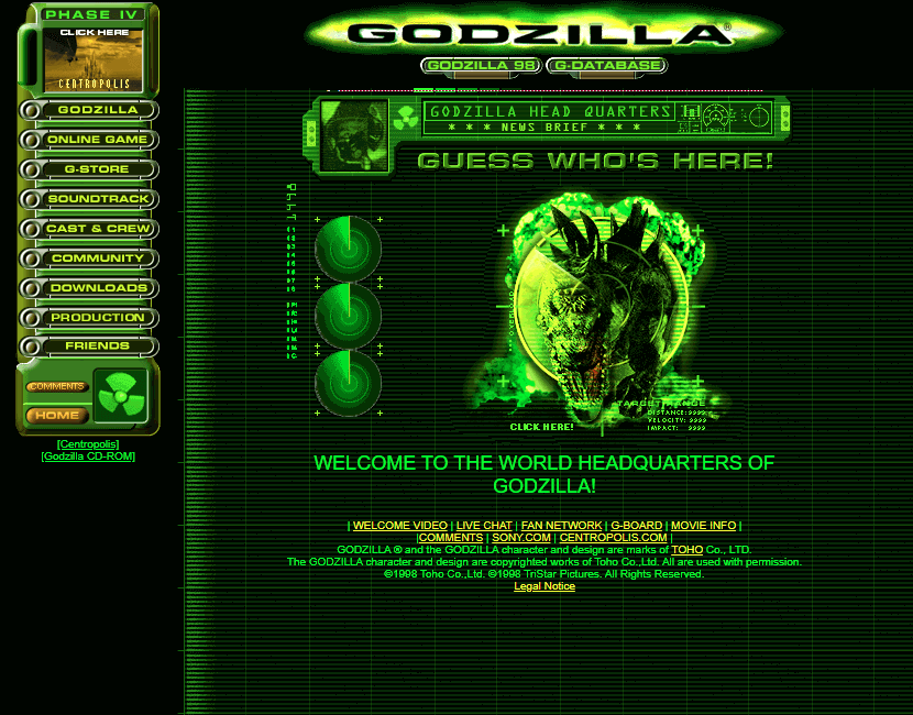 WebDesignMuseum's tweet photo. Godzilla website in 2000 https://t.co/9nqOshcbPZ