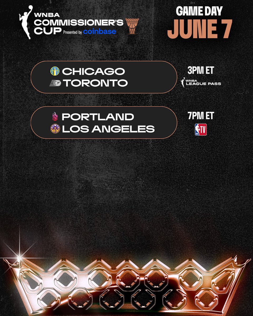 WNBA's tweet photo. Sundays are for basketball 🏀 

First, the @chicagosky matchup against @TempoBasketball at 3pm/ET on League Pass. Then, we head West as @theportlandfire and @lasparks face off at 7pm/ET on NBA TV. 

2026 WNBA Commissioner's Cup | @coinbase https://t.co/ULzyijnuIp