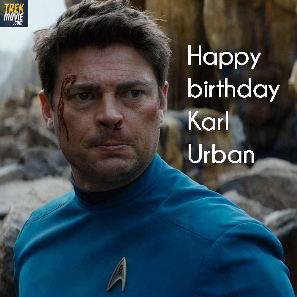 TrekMovie's tweet photo. Happy birthday to Karl Urban, Dr. Leonard "Bones" McCoy in Star Trek (2009), Star Trek Into Darkness, and Star Trek Beyond. 
#StarTrek https://t.co/V3zuZ864jY