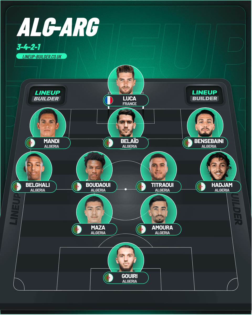 CMonComptePrive's tweet photo. Ma compo face à l'Argentine, Maza qui vient dans les 3 du milieu, Titraoui en individuel sur Messi. Hadjam et Amoura sur le côté gauche pour bloquer le côté droit argentin. https://t.co/A8s4vS9c02