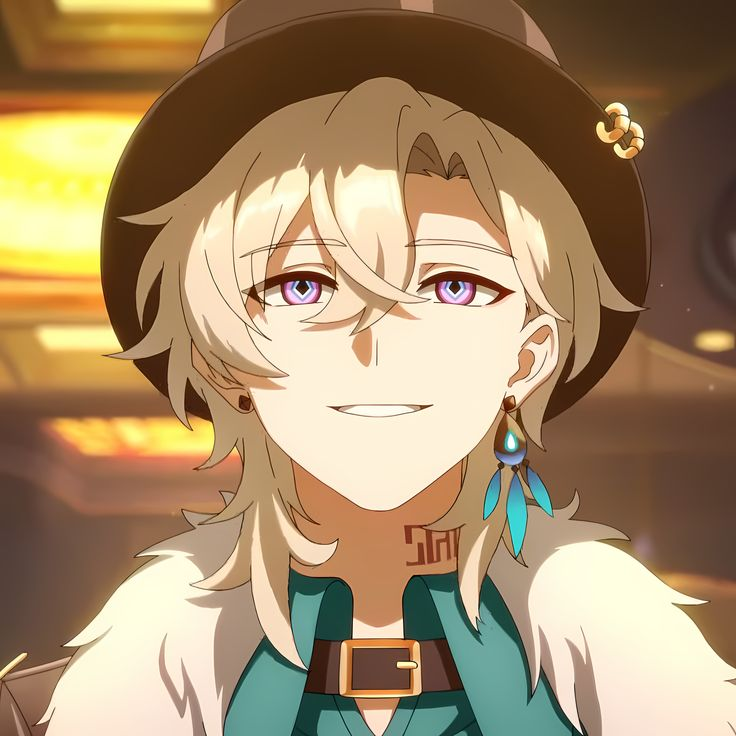 StarlitSiren's tweet photo. Details that I wish Aventurine's in-game model had but somehow is still a thing in some official works despite the fact:

His little black wristbands,
his right ear being pierced
and the piercings in his hat. https://t.co/b0yyt3qpB7