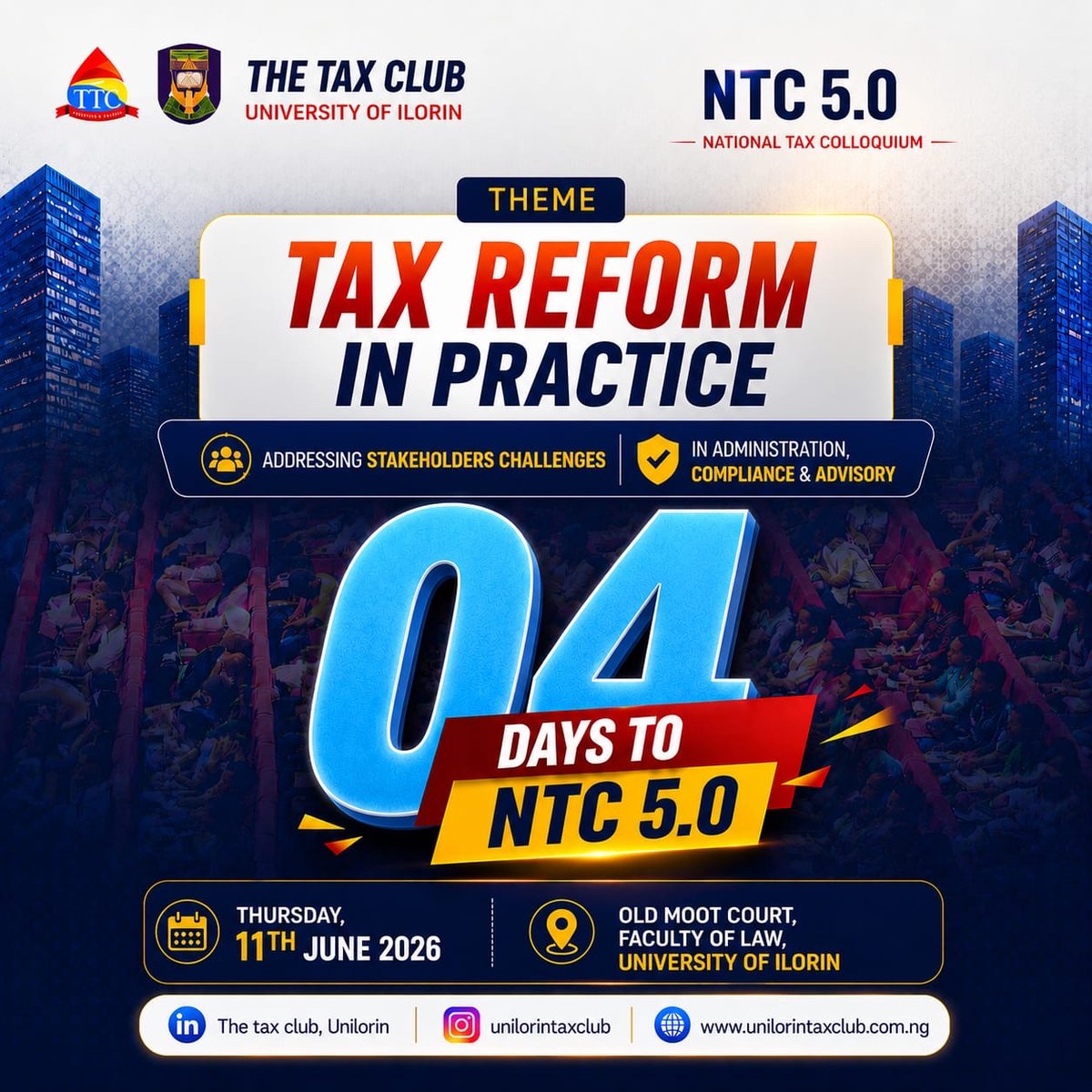 Unilorintaxclub's tweet photo. 4 DAYS TO NTC 5.0!
The wait is getting shorter, and the excitement is getting bigger! 🔥
Get ready for impactful conversations!
See you at NTC 5.0! ✨
Access the link for registration in the Comment session👇
#NTC5.0 #countdown #4daystogo♥️ #taxclubunilorin https://t.co/Df2o8wWgAN