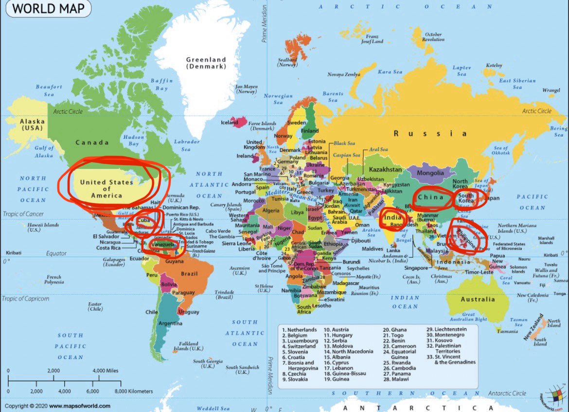 manziestar's tweet photo. this take is stupid but expected from him. KATSEYE is diverse but no longer global aka AROUND THE GLOBE. India, South Korea, China and the Philippines are all on one sector of the globe. so u can visually SEE what I’m talking about, circled in yellow is KATSEYE WITH Manon, circled in red is KATSEYE without her. You see that entire chunk in the middle that’s missing? So yes Asia is vast and made up of different languages, cultures, etc, it is still part of the same continent. Diverse ≠ Global

To make this breakdown EVEN EASIER: 

KATSEYE with Manon: North America, Asia, South America, Africa, Europe (5 out of 7 continents) 

KATSEYE without Manon: North America, Asia, South America (3 out of 7 continents)  https://t.co/12ot0bLWMj