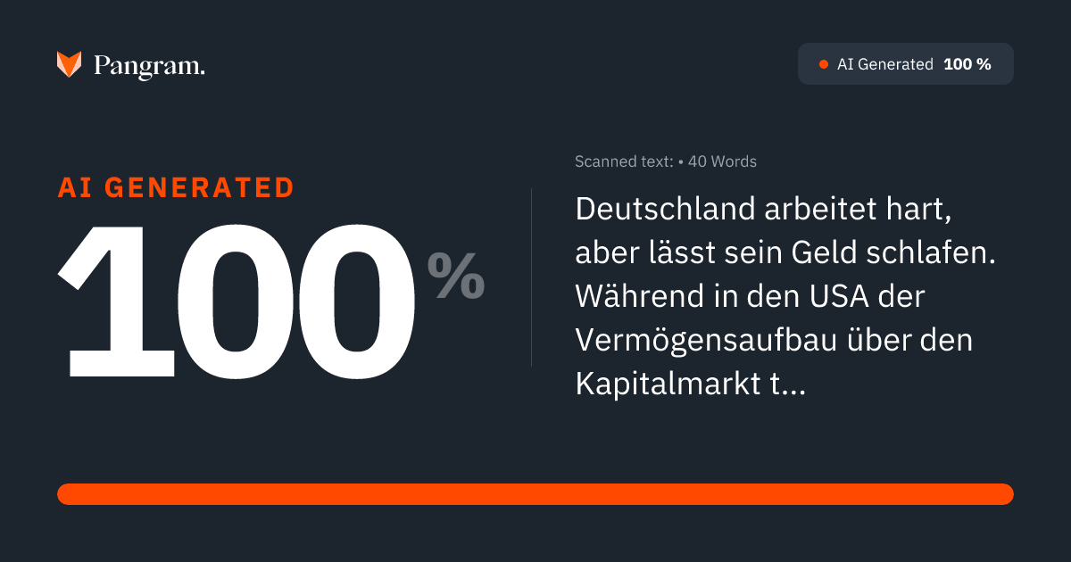 pangram's tweet photo. @JigTox @Fundament_DE @aktien_max We believe that this document is fully AI-generated

Disclaimer: For text under 75 words, results may be less accurate.

https://t.co/tuApEYvSCm https://t.co/oS8dwGuL1q