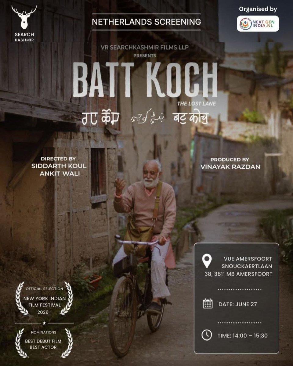 searchkashmir's tweet photo. June screenings of "Batt Koch". Netherlands and DMV area US. https://t.co/1vcPDLCOL6