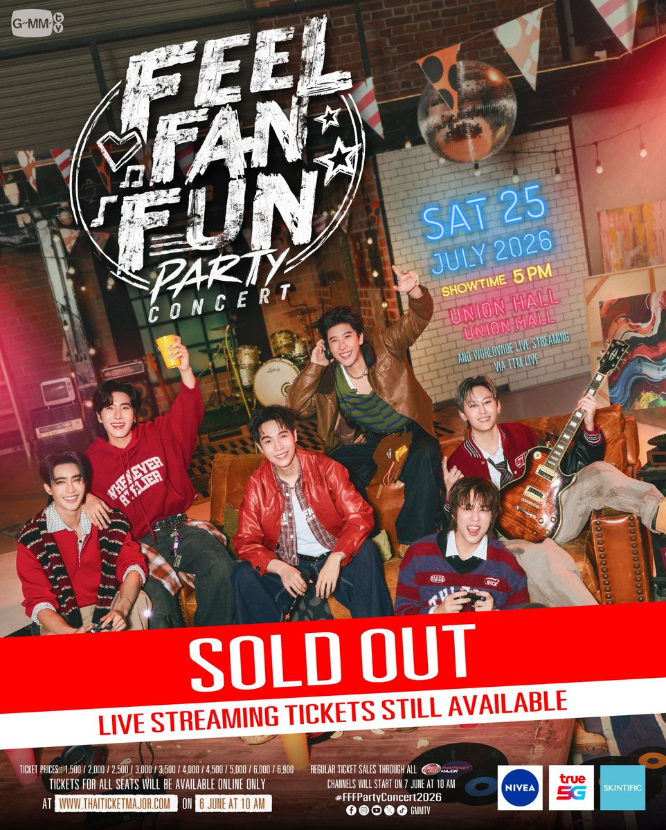 around_ent's tweet photo. กระแสตอบรับแรง!! สร้างปรากฏการณ์บัตร Sold Out ปาร์ตี้บ้านเพื่อน! “เอิร์ท-มิกซ์-เฟิร์ส-ข้าวตัง-บุ๋น-เปรม” พร้อมส่งความสนุกสุดมันส์ ในงาน “FEEL FAN FUN PARTY CONCERT” 25 กรกฎาคมนี้

‘FEEL FAN FUN PARTY CONCERT’ 
#FFFPartyConcert2026 
#EarthMix #FirstKhaotung #BounPrem

อ่านข่าวเพิ่มเติม
📍https://t.co/HjtwgObrMe

แ��นๆ สามารถร่วมเป็นส่วนหนึ่งในงาน “FEEL FAN FUN PARTY CONCERT” แบบใกล้ชิดได้ โดยดูสดผ่าน TTM LIVE บัตรราคา 1,500 / 1,200 บาท (ลิ้งค์และโค้ดรับชม) กรณีต้องการบัตรพลาสติกที่ระลึกชำระเพิ่ม 30 บาทต่อใบ หรือติดตามรายละเอียดเพิ่มเติมได้ที่เว็บไซต์ : https://t.co/yaLsIjegle,  Facebook : https://t.co/D5CePXWwby และ Instagram & X & TikTok & YouTube & Weibo : GMMTV