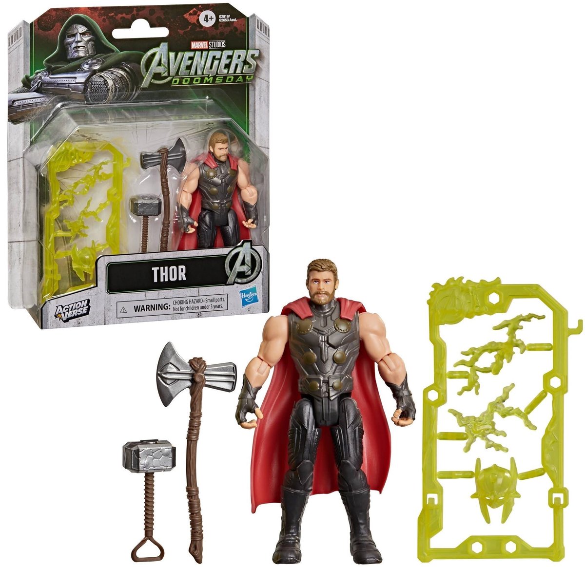 preterniadotcom's tweet photo. Hasbro ActionVerse 4-inch Marvel Studios Avengers: Doomsday Doctor Doom &amp; Thor (Thing &amp; Beast are also featured on the card back cross-sell). https://t.co/sBuUqRlv8Y