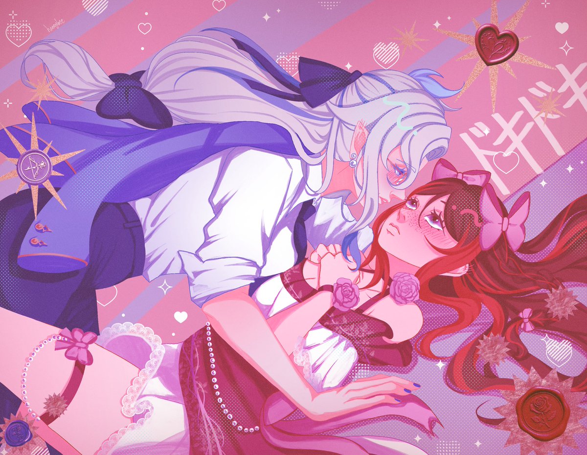 bathtubshipping's tweet photo. ੈ𑁍༘⋆
       °❀⋆.ೃ࿔*:･ {💜👩‍❤️‍💋‍👩💙}⋆.˚  ☼⋆𓇼｡𖦹˙༄.°
•
🌧️: apologies, darling. i’m still learning how to walk in these heels…
☀️: oh…ah, it’s alright…so pretty…😳
•
happy yuri!sunshower sunday~!🌦️
•
🎨:  honeyfishpearl #yumetwt #riakotwt #genshinyume #sunshower https://t.co/8dy0PBapUr