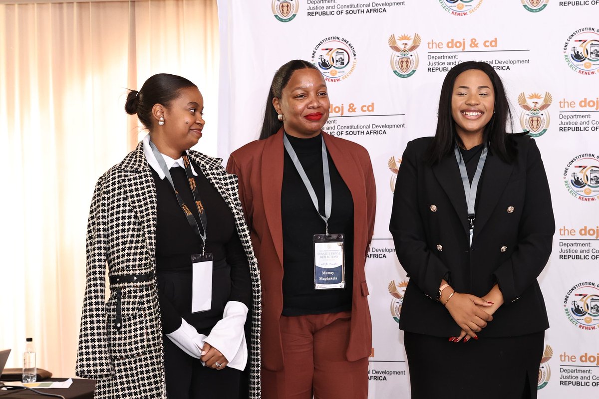 DOJCD_ZA's tweet photo. Our three Winners are Gontse Mawela from Pretoria, Mumsy Maphakela from Polokwane and Mapula Moshoeu from Johannesburg.

These young professionals submitted a  one-minute video reflecting on the theme, “Why is the Constitution Important”, and its role in promoting democracy, safeguarding human rights, and driving active citizenry.
#LunchWithMinisterKubayi #GovZAUpdates #YouthMonth2026 #AccessToJusticeForAll