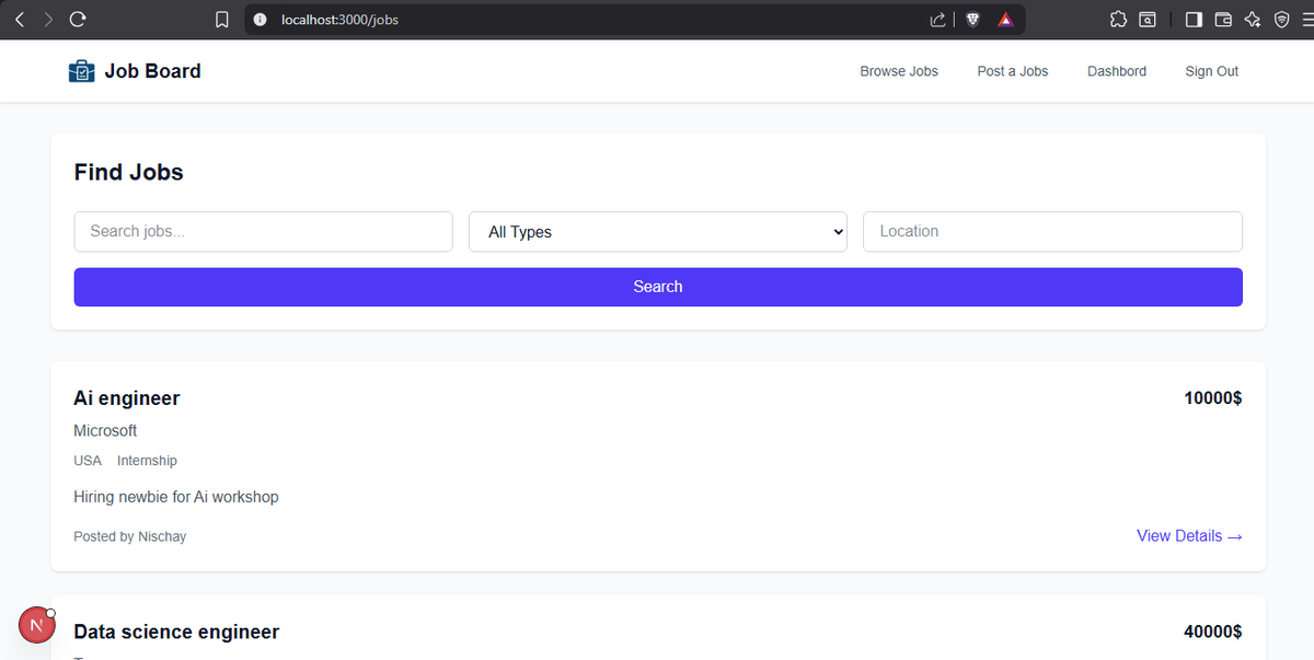 Nischay42's tweet photo. Day 93–97 #untilIGetJob

Built a basic Job Posting App using Next.js, Express, Prisma, Neon DB, and JWT Auth 

Learned:
→ Prisma schema design
→ One-to-many &amp; many-to-many relations
→ Complex database queries
→ GitHub signup https://t.co/QTzhYTzFiY