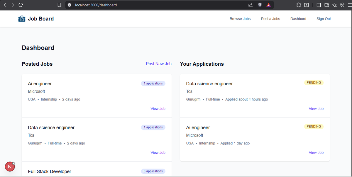 Nischay42's tweet photo. Day 93–97 #untilIGetJob

Built a basic Job Posting App using Next.js, Express, Prisma, Neon DB, and JWT Auth 

Learned:
→ Prisma schema design
→ One-to-many &amp; many-to-many relations
→ Complex database queries
→ GitHub signup https://t.co/QTzhYTzFiY