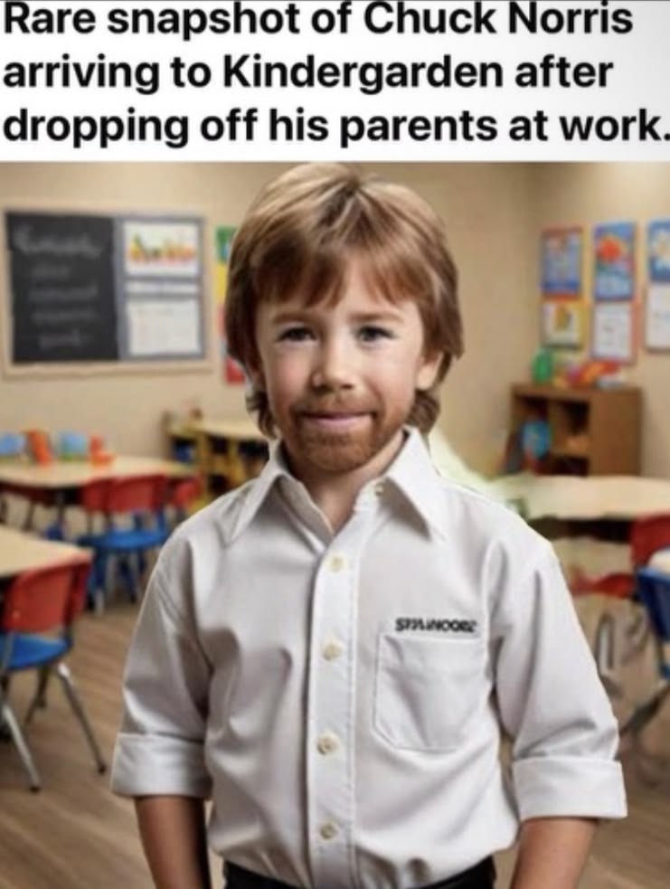 NateLenahan's tweet photo. It’s amazing how mature and capable Chuck Norris was for his age even then. #Amazing #AmazingMeme #Mature #MatureMeme #Capable #CapableMeme #ChuckNorris #ChuckNorrisMeme #Kindergarten #KindergartenMeme #Kindergartener #KindergartenerMeme #Meme #Memes #FunnyMeme #FunnyMemes https://t.co/XDo4v60Zy8