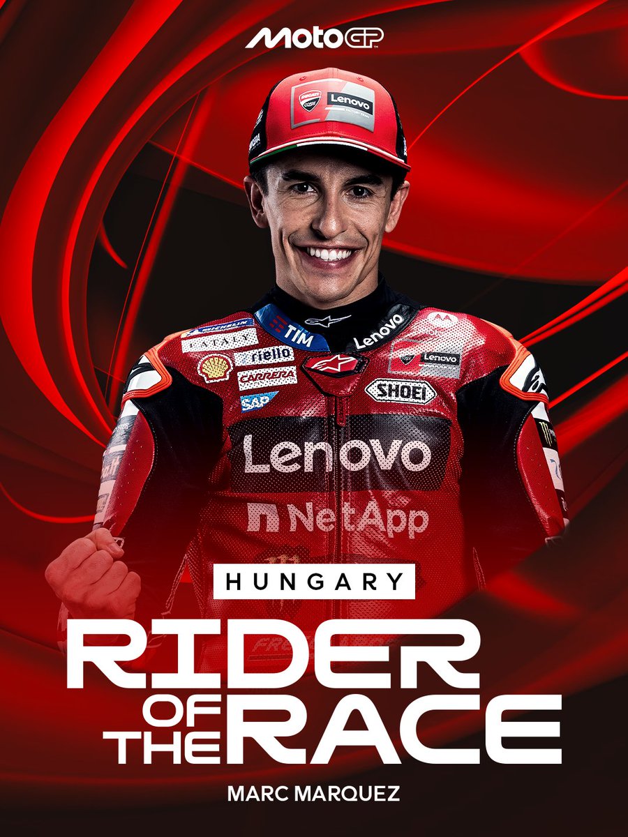 MotoGP's tweet photo. You decided it 🔥 @marcmarquez93 is your #MotoGP Rider of the Race 🏆

Check the full voting results 🗳️ https://t.co/hIWdTjOqJm

#HungarianGP 🇭🇺 https://t.co/6uREkE9x84