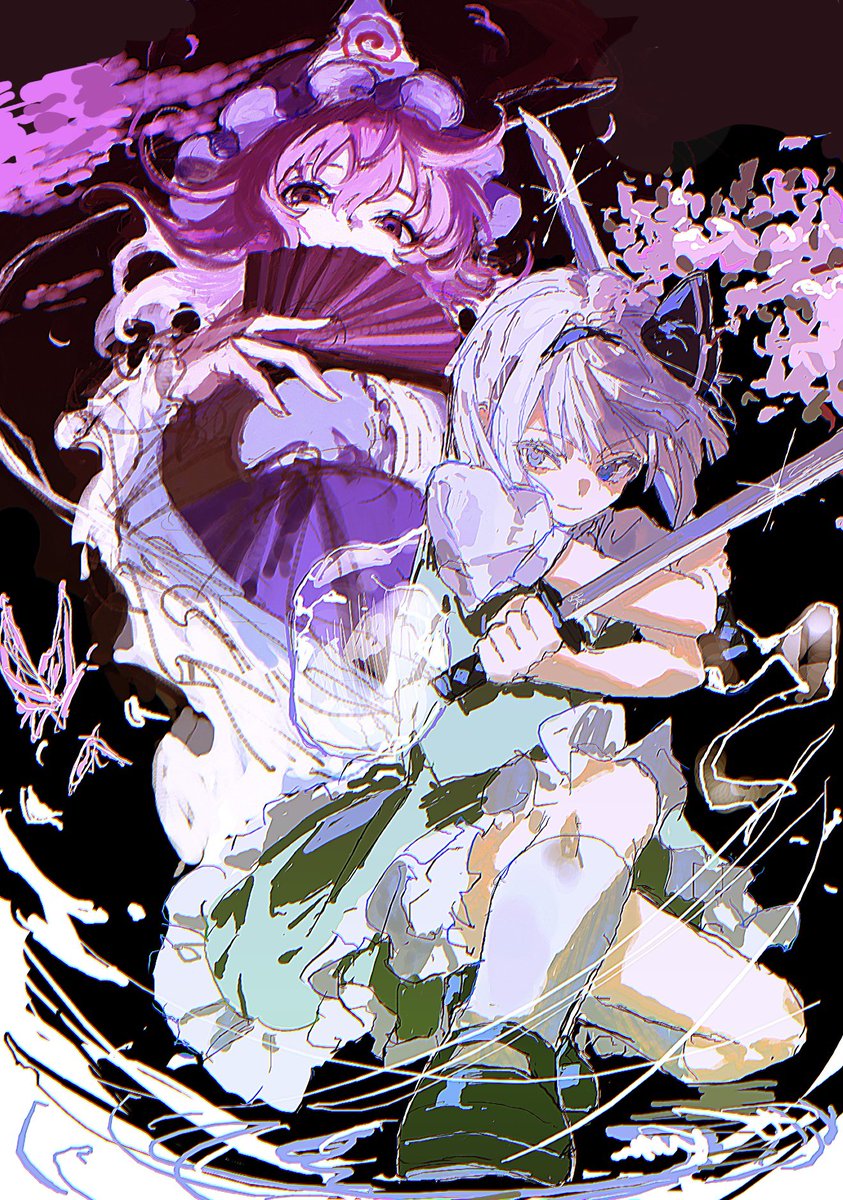Benkyousiro_0's tweet photo. 野良の神絵師と絵茶で合作しました！幽々子がお相手様です❗️ https://t.co/Gsq6wG4hEo