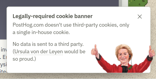 PabloGrueso's tweet photo. Acabo de ver el aviso de cookies de PostHog y ya me han ganado como cliente 😀 https://t.co/4UtRibdeEF