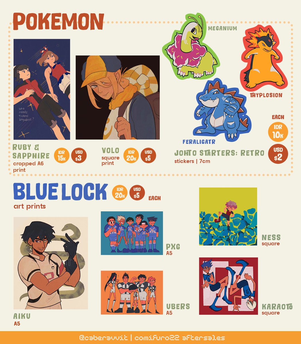 caberavvit's tweet photo. my #cf22 merch is available for Indonesia &amp; international shipping!

🗓️pre-order: 7-21 June 2026
🫀fandom: pokemon, pokemon adventures (pokespe), blue lock
🔗order form in thread below

#comifuro22 #comifuro22catalog https://t.co/Fu6g9ACuP9