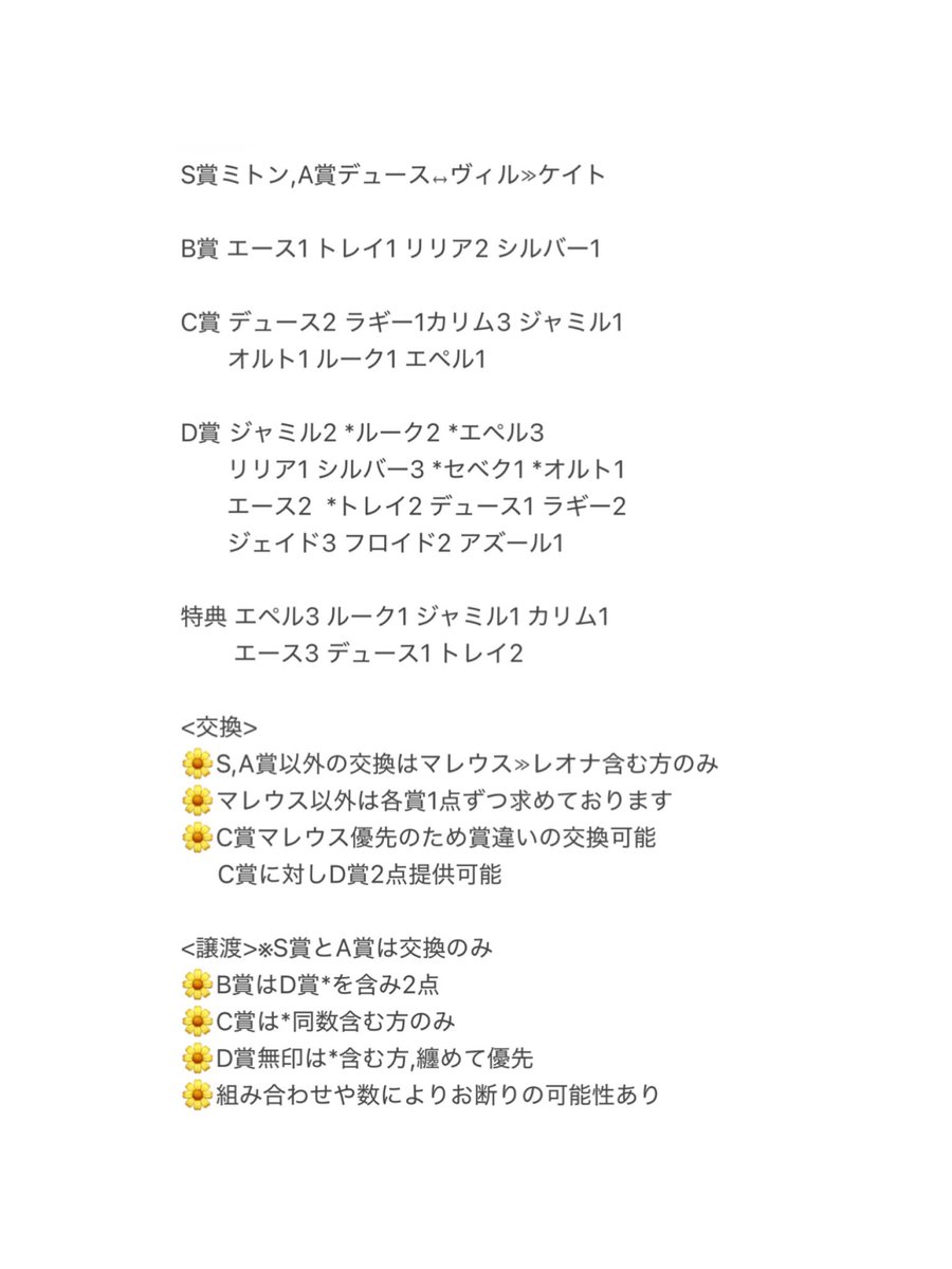 _minmin32's tweet photo. ツイステ マスシェフ オンラインくじ アニプレックス
【譲】カリム ジャミル オルト ルーク エペル シルバー セベク リリア アズール フロイド ジェイド ラギー エース デュース トレイ
【求】マレウス≫レオナ,ケイト,ヴィル,定価＋送料
🌼1枚目ご確認下さい
🌼郵送or岐阜,名古屋手渡し
🌼初回🔗必読 https://t.co/DZATWLUDSR