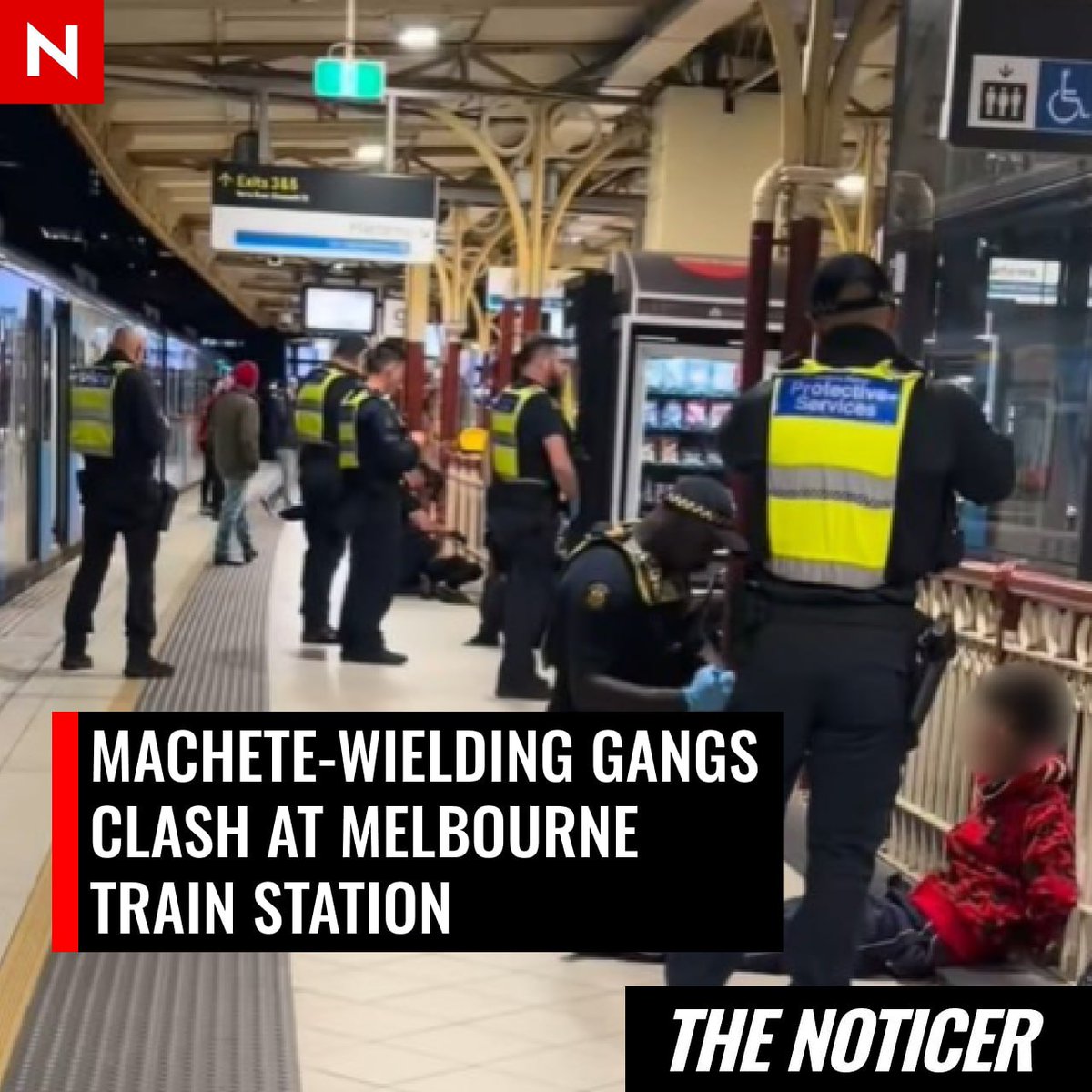NoticerNews's tweet photo. Two gangs of machete-wielding African and Asian thugs fought at Melbourne's Flinders Street Station last night.

Six males were arrested after being caught with machetes at the scene, but just one was charged and he was released on bail. https://t.co/lBtWC1tKHg