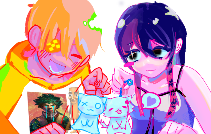 Jinx701's tweet photo. MY GIRLFRIEND (@YumiAoki567749) MADE US SOME ART AND IT'S SO FIRE SO I EDITED THE LIGHTING AND ADDED A BACKGROUND IT'S SO GOOD I LOVE IT (AND HER) SM!!!!! https://t.co/lSBuB87jRL